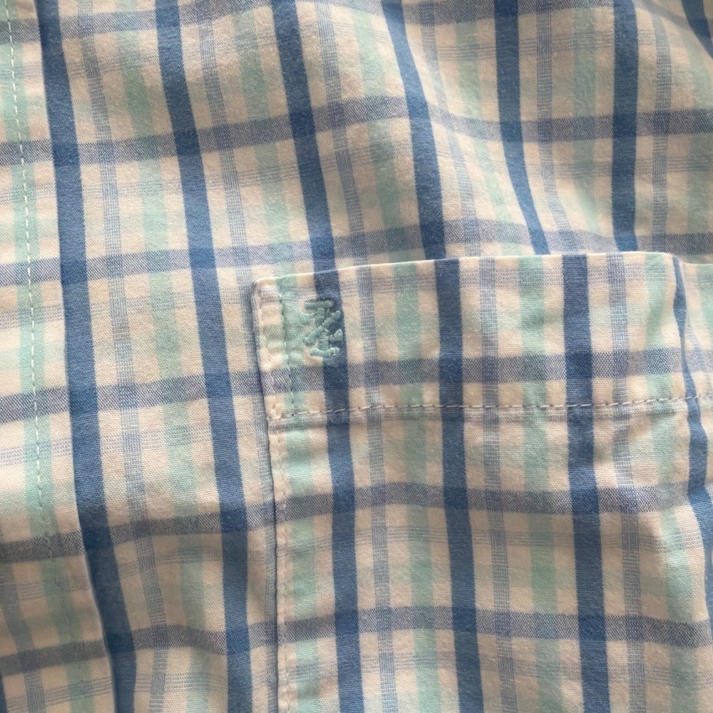 Izod Men's Short Sleeve Button-Down Shirt, Slim Fit Blue Teal White Size Small - Picture 4 of 9